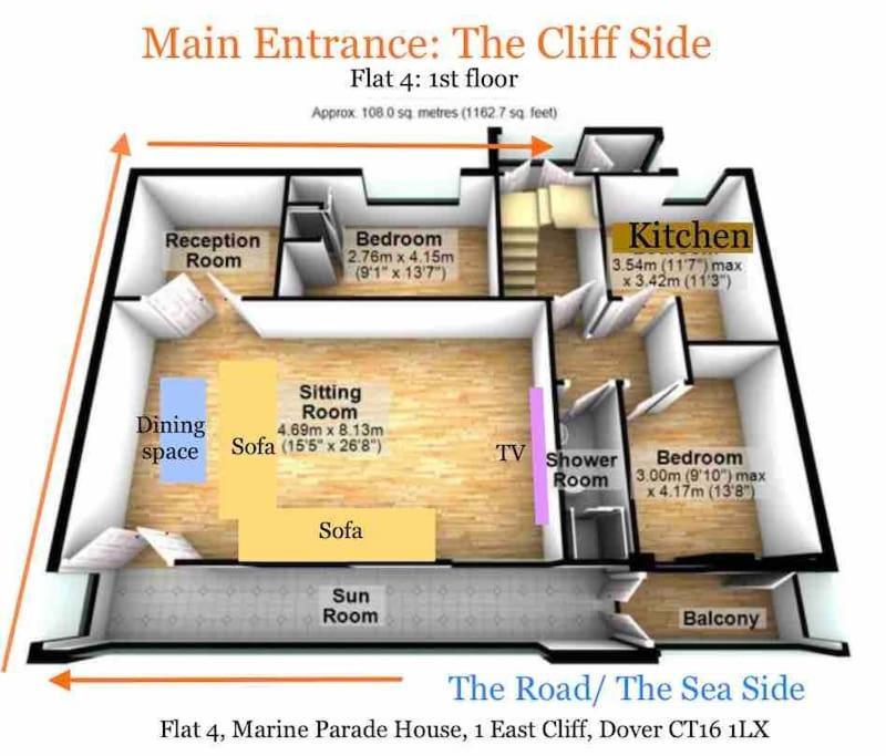 Apartment Flat 4 Marine Parade House, 1 East Cliff- Next To Port, White Cliffs, Beach, Castle Dover